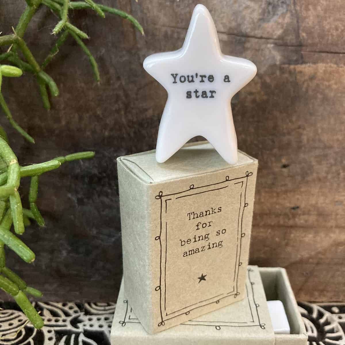 East of India Porcelain Star in a Matchbox 'You're A Star'
