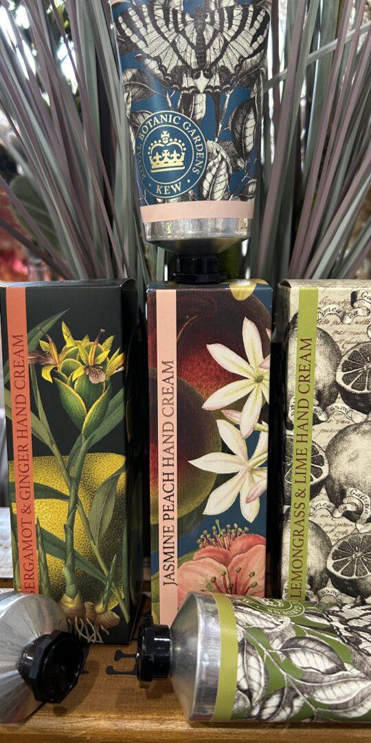 Kew Gardens Hand Cream in Various Scents with bright floral packaging