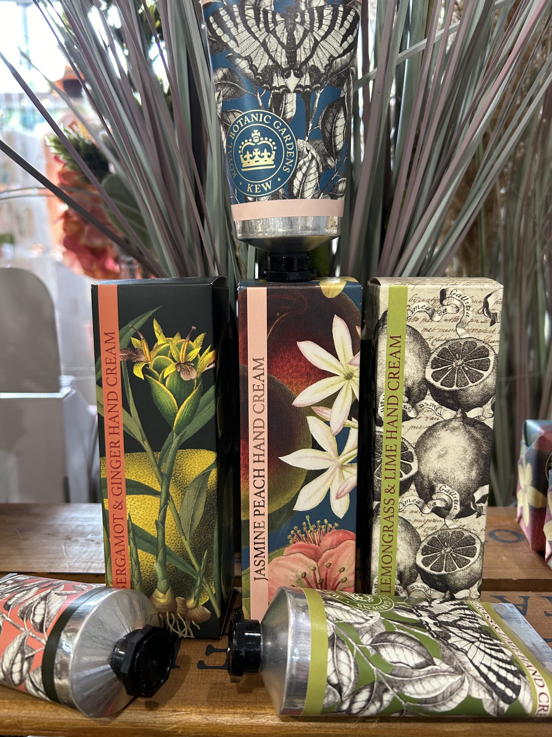 Kew Gardens Hand Cream in Various Scents with bright floral packaging