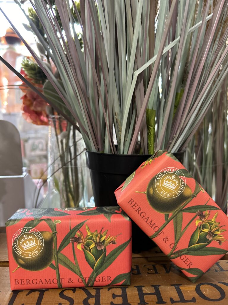 Kew Gardens Soap Bar in Various Scents with bright floral packaging