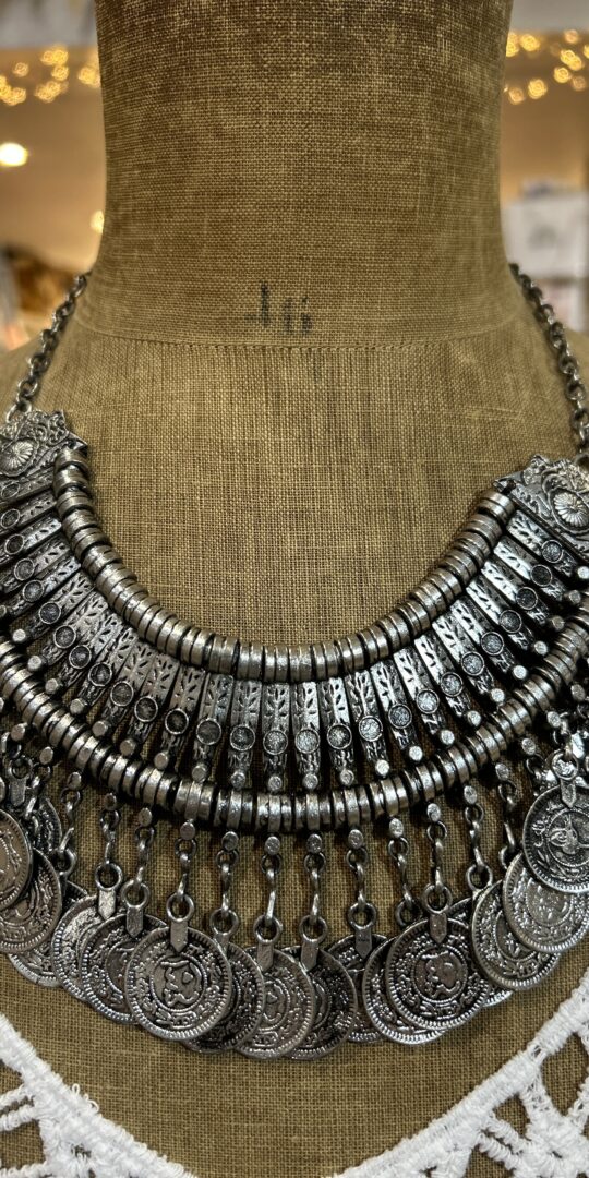 Nickel free metal Moroccan style collar with hanging coins.