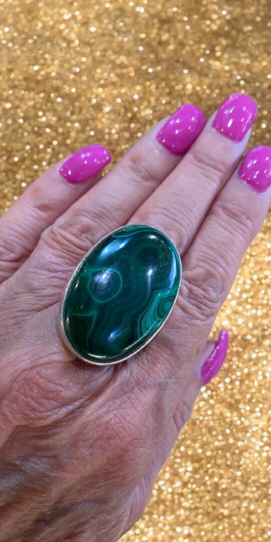 Malachite large oval Sterling Silver ring. Size N