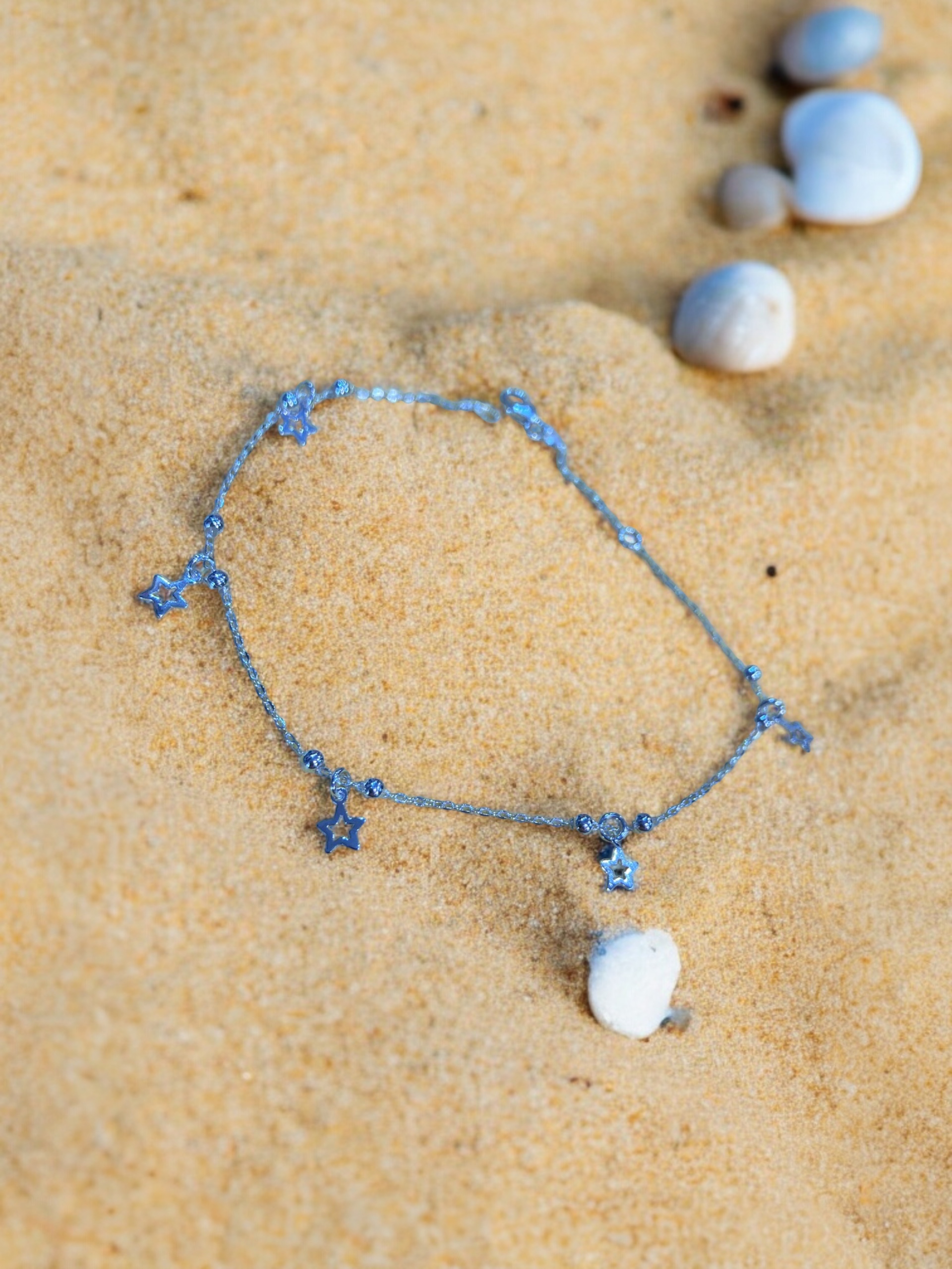 Sterling Silver Beads and Stars Anklet