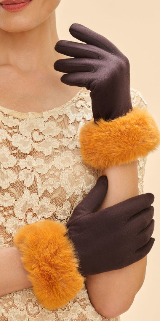 Powder Bettina Gloves. Chocolate/Mustard