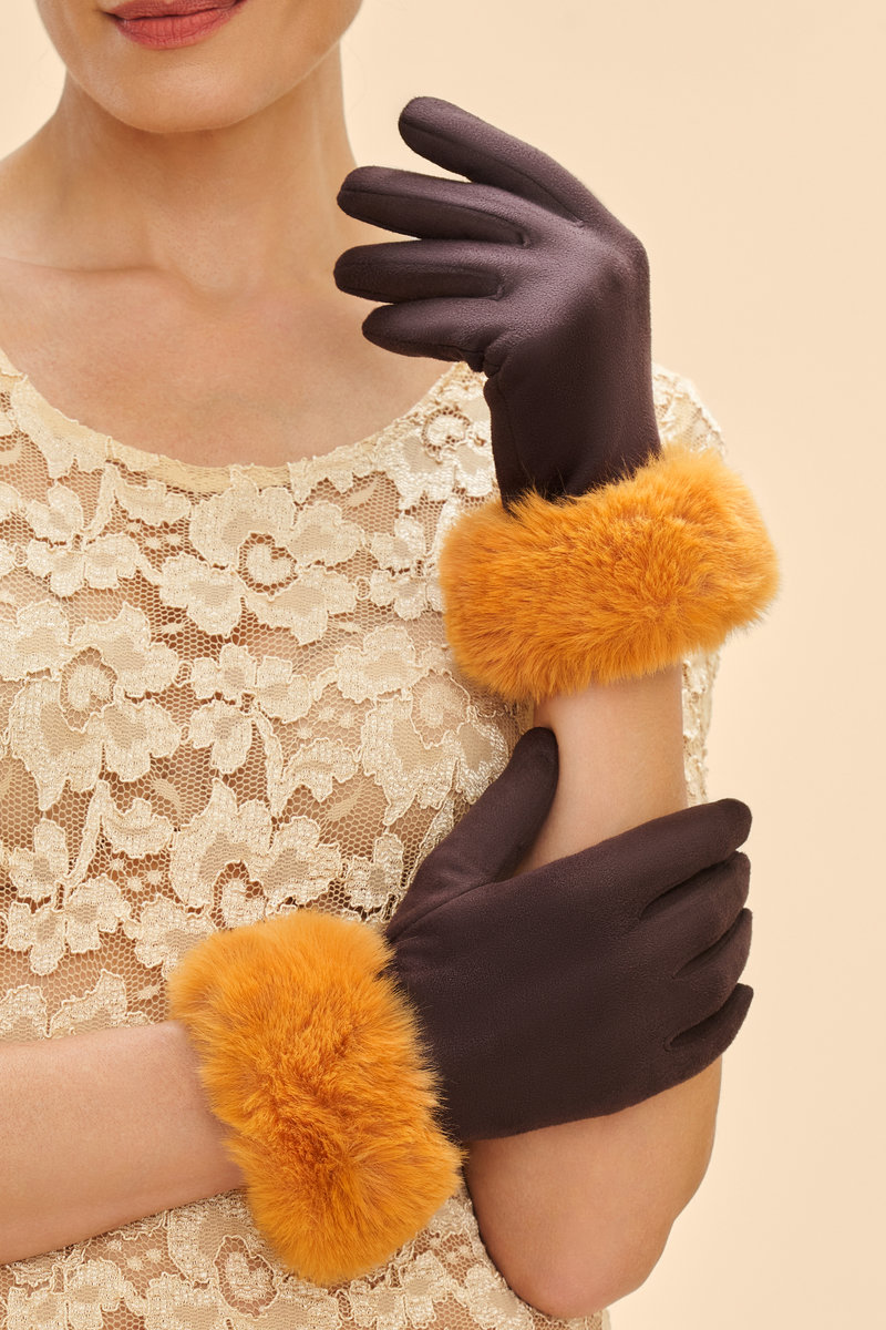 Powder Bettina Gloves. Chocolate/Mustard