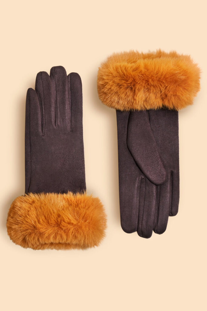 Powder Bettina Gloves. Chocolate/Mustard