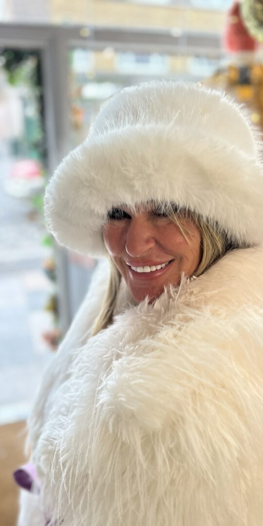 White faux Fur Bucket Style Hat By Jayley