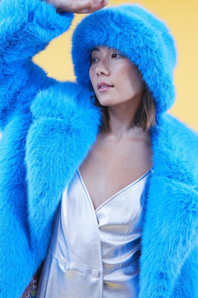 Blue faux Fur Bucket Style Hat By Jayley
