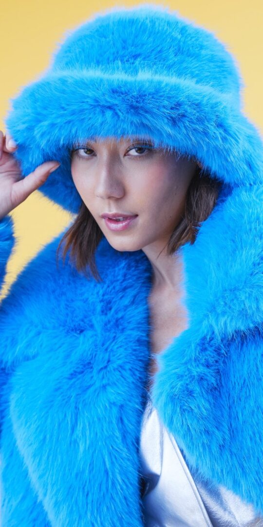 Blue faux Fur Bucket Style Hat By Jayley