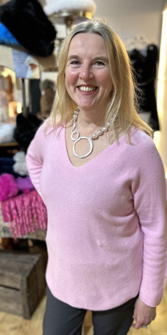 Beatrice Super Soft Fitted V Neck Jumper Milkshake Pink