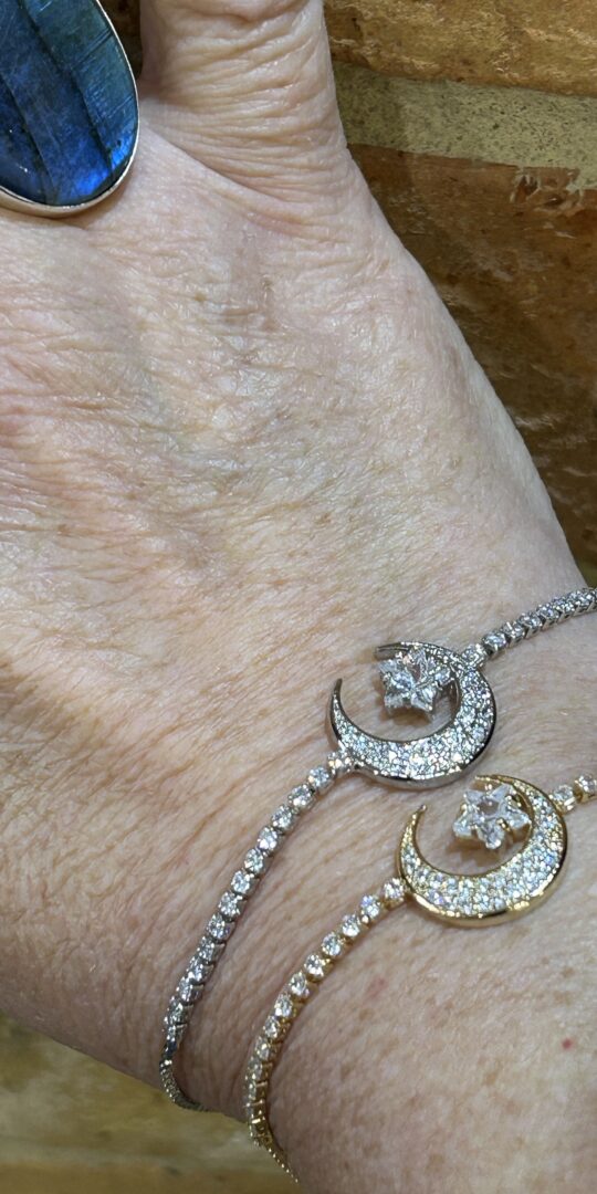 Moonstar Crystal slider bracelet. Silver and gold.