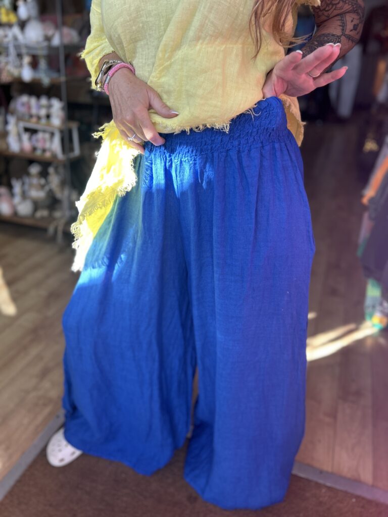 Annie linen palazzo pants royal blue