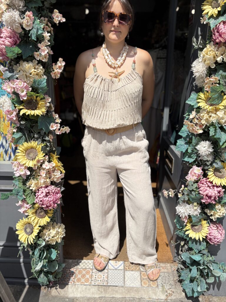 Belted Paris full length trousers.
