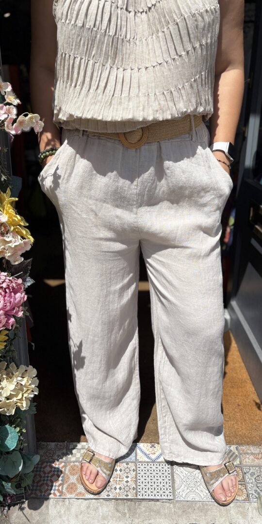 Belted Paris full length trousers.