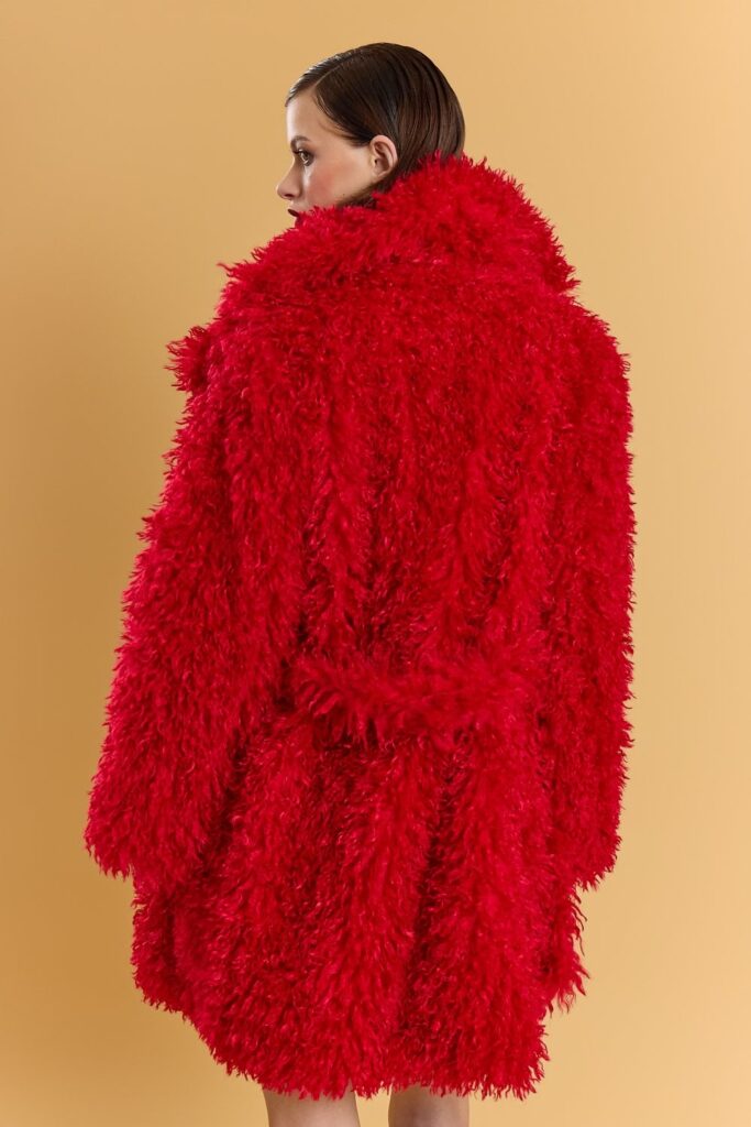 JAYLEY Red Bamboo Blend Faux Fur Shearling Coat