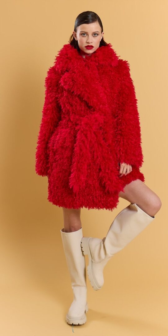 JAYLEY Red Bamboo Blend Faux Fur Shearling Coat