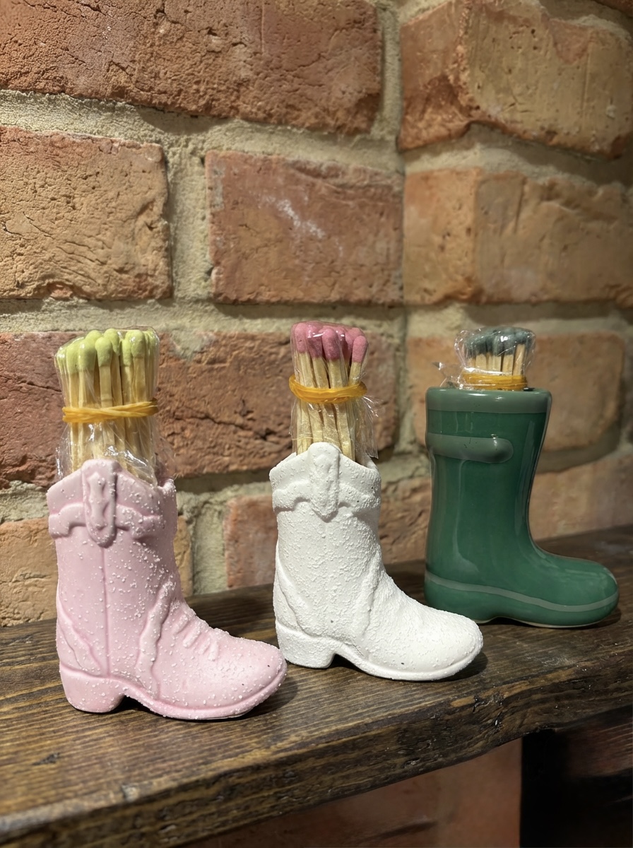 Ceramic Boot match holder. 3 colours