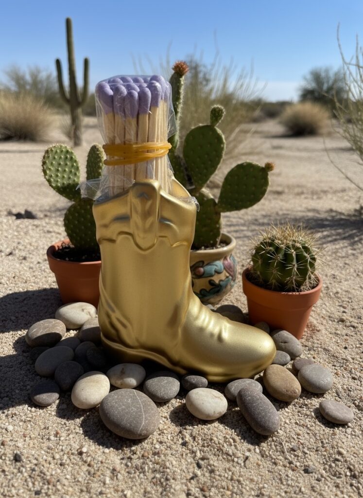 Ceramic Boot match holder. Gold