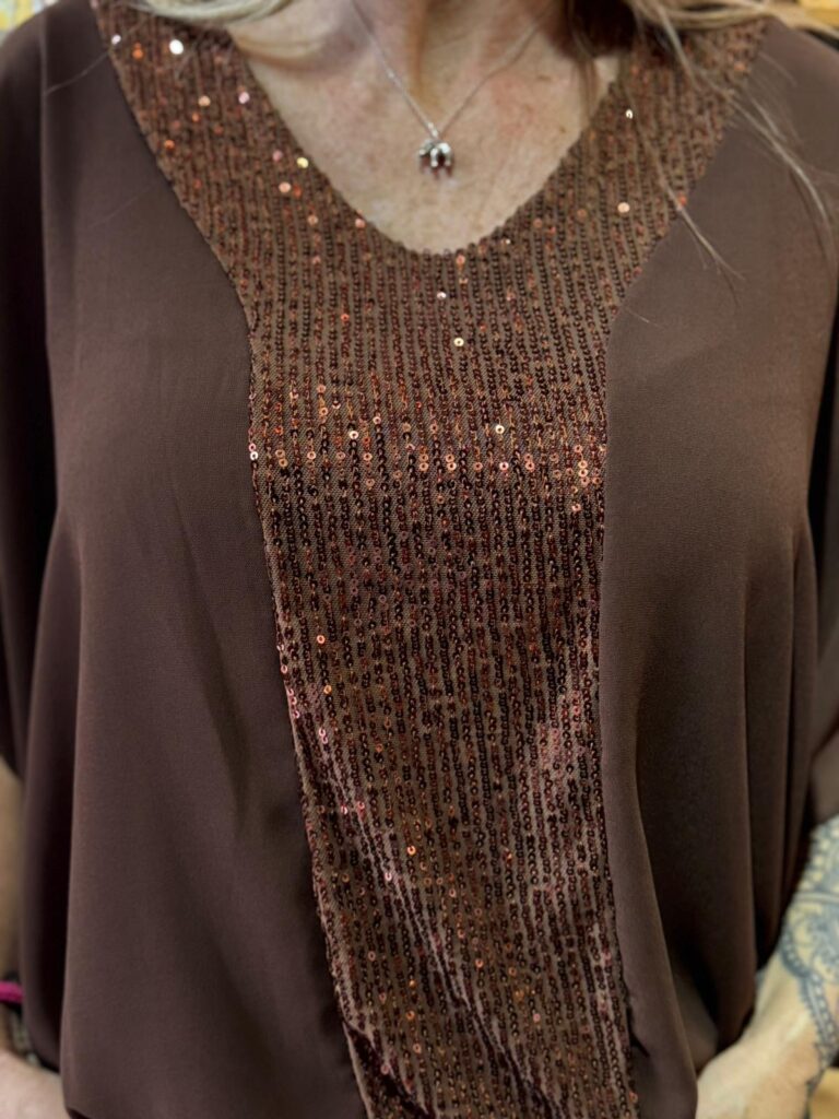 Adele Top. Brown Sequin