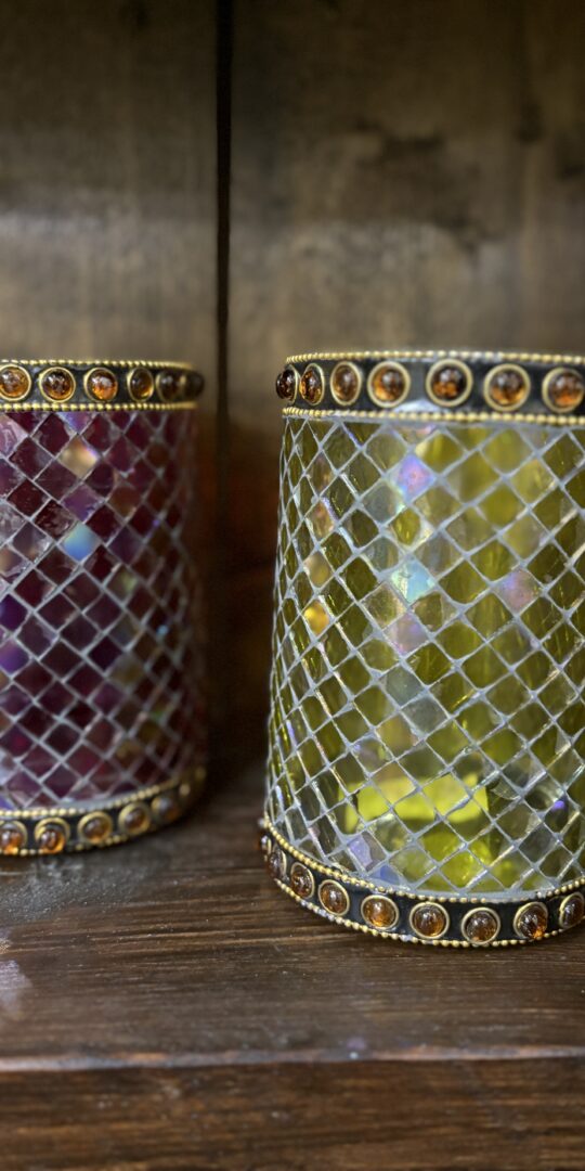 Glass mosaic tealight holder. Two colours