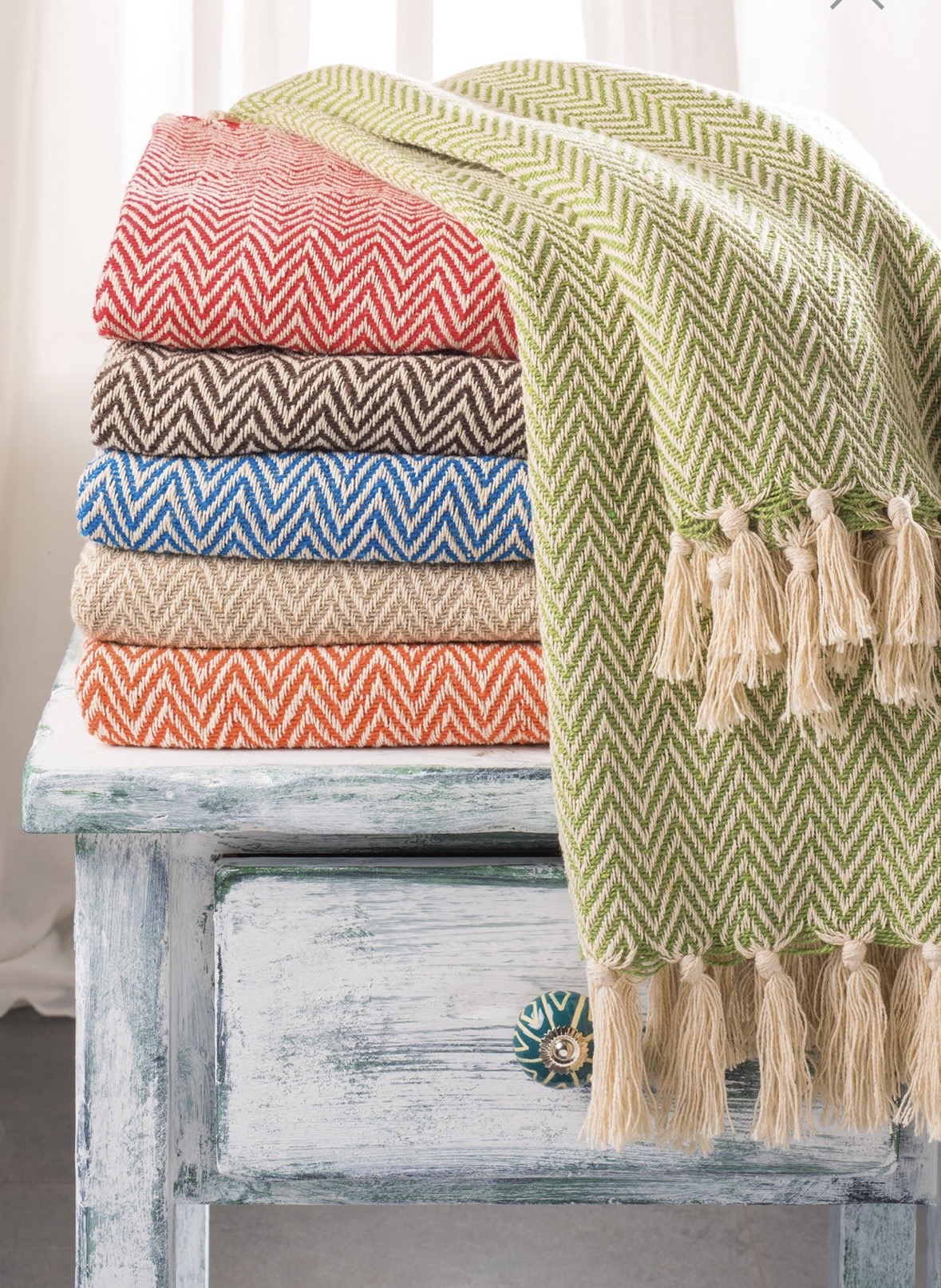 Recycled Cotton Throw Chevron Sage