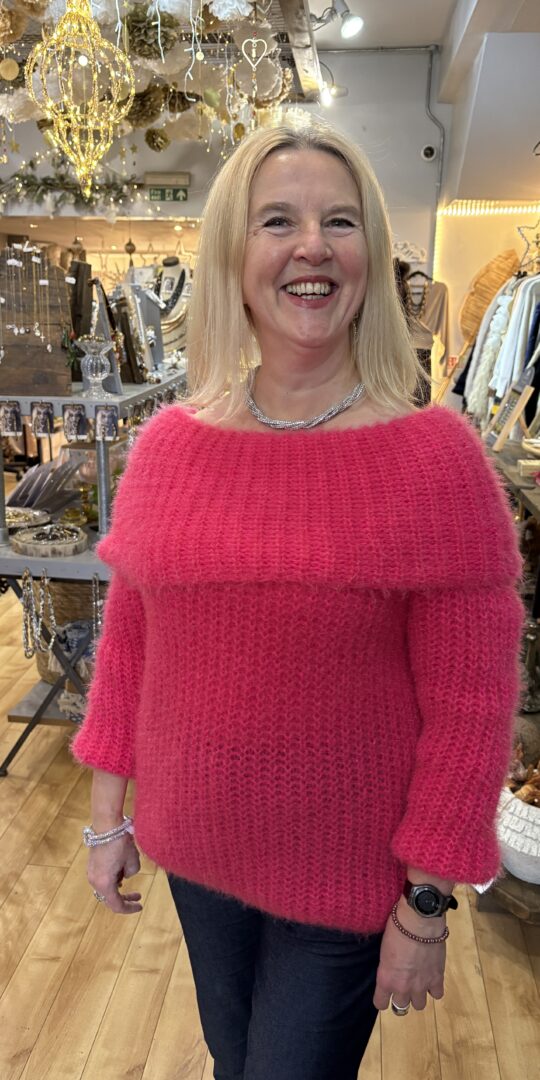 Angelo Off Shoulder jumper. Fluro pink.