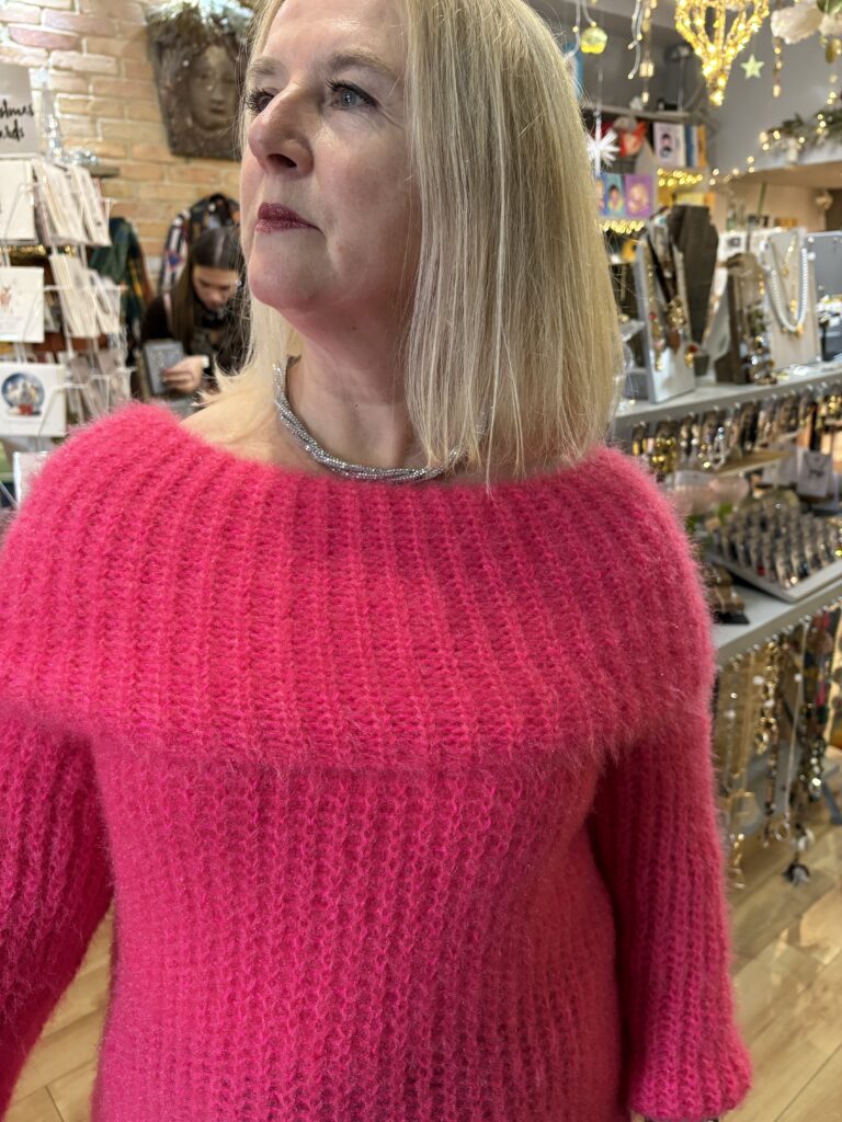 Angelo Off Shoulder jumper. Fluro pink.