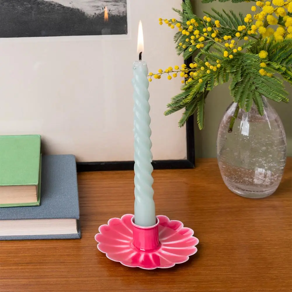 Wren candle holder. Flower design. Fuchsia