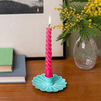 Wren candle holder. Flower design. Teal.