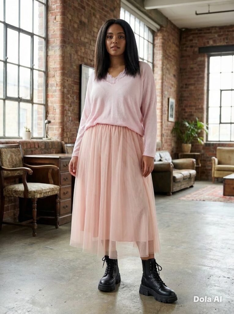 Wilma top. Lacy V-neck, long sleeve. Blush