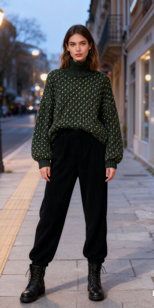 Rex Jumper. Speckled pattern. High ribbed neck. Ribbed cuffs. Khaki