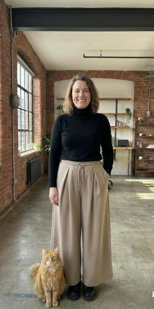 Cozie trousers. Wide leg. Pleats on front. Cream.