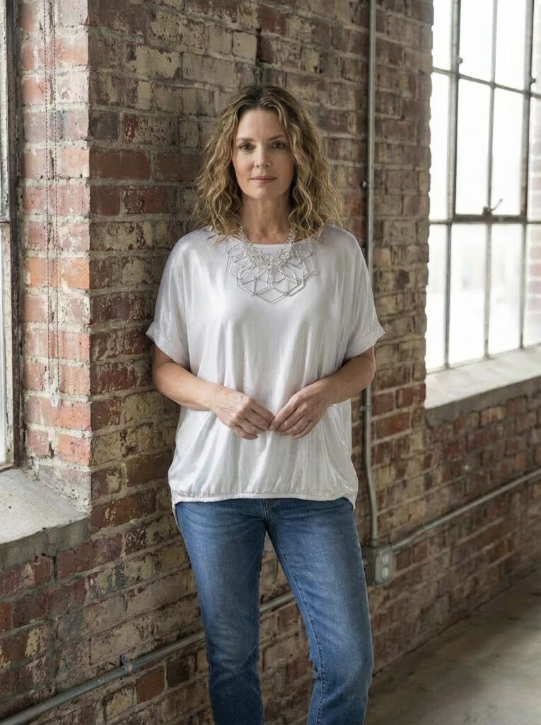 Lara Top. Satin front. Cotton back. Cream
