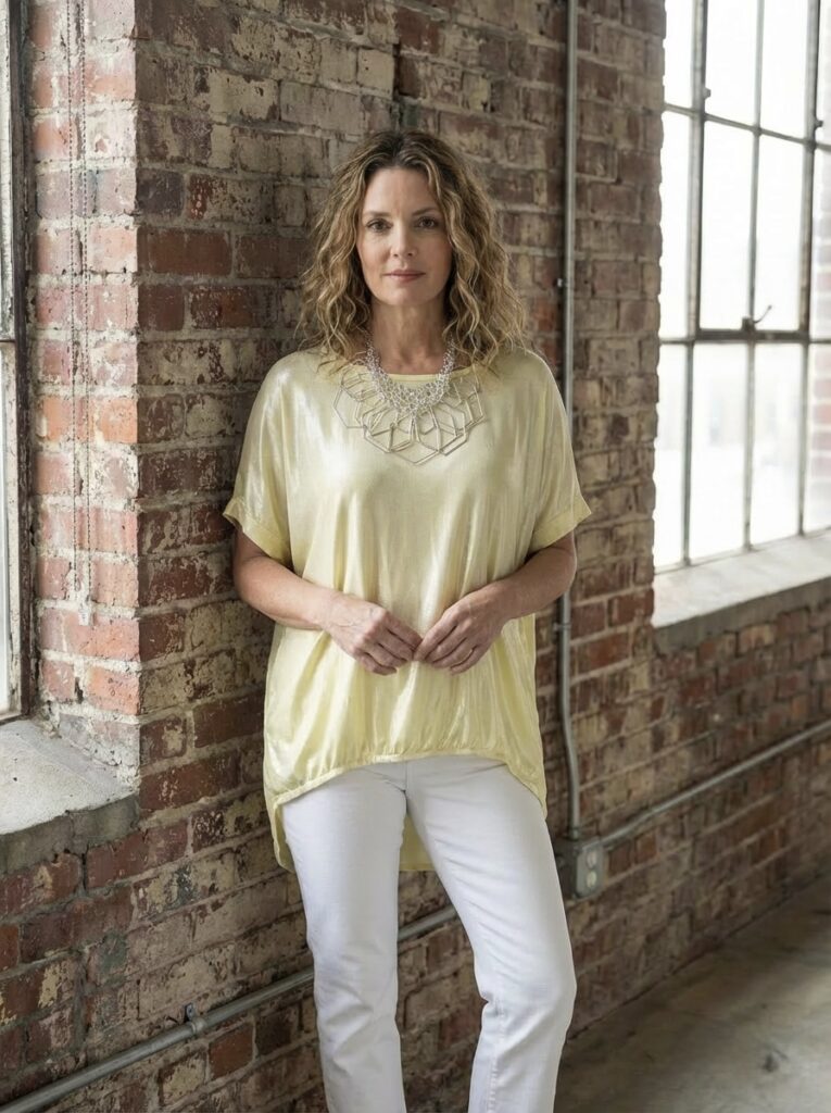 Lara Top. Satin front. Cotton back. Lemon.