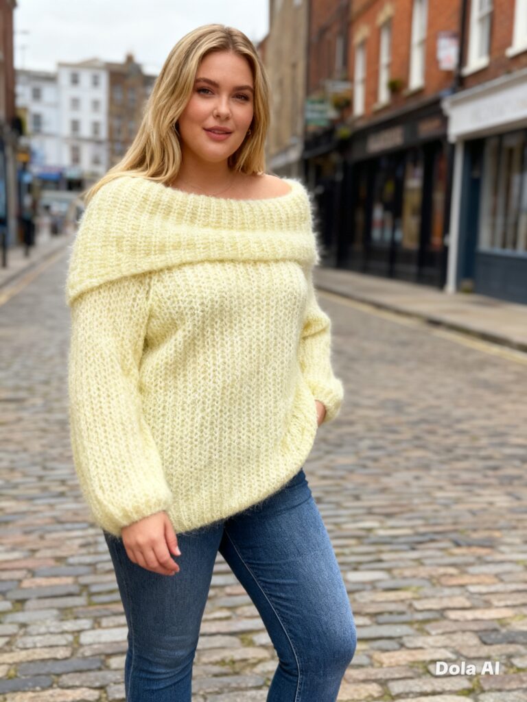 Angelo fluffy off the shoulder jumper in lemon