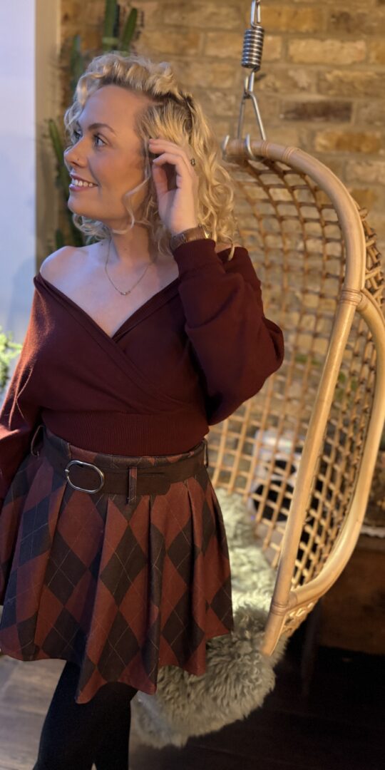 Enola Thick mini skirt with Rust and brown colour check pattern