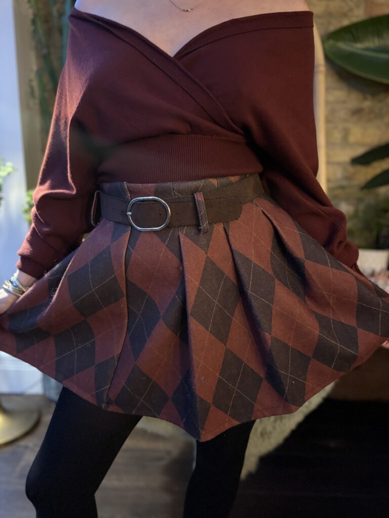 Enola Thick mini skirt with Rust and brown colour check pattern