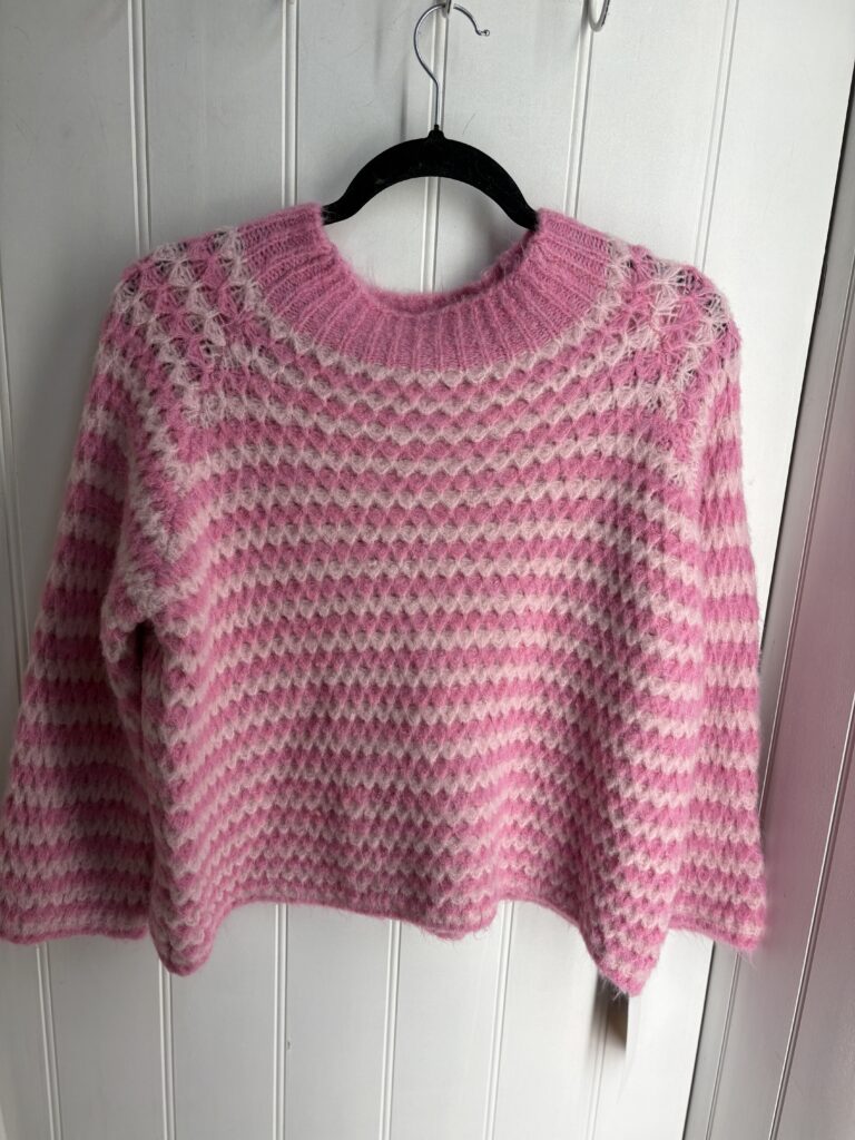 Paris Jumper. Textured stripe. Round neck. Pink.
