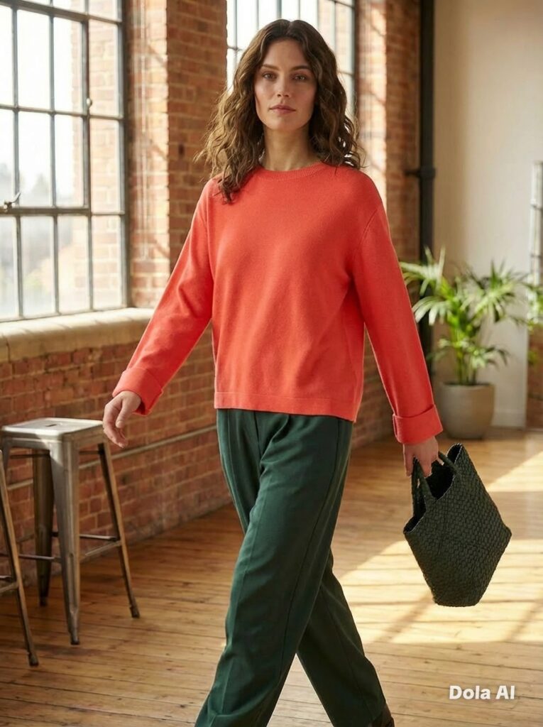 Belle crew neck jumper. Coral