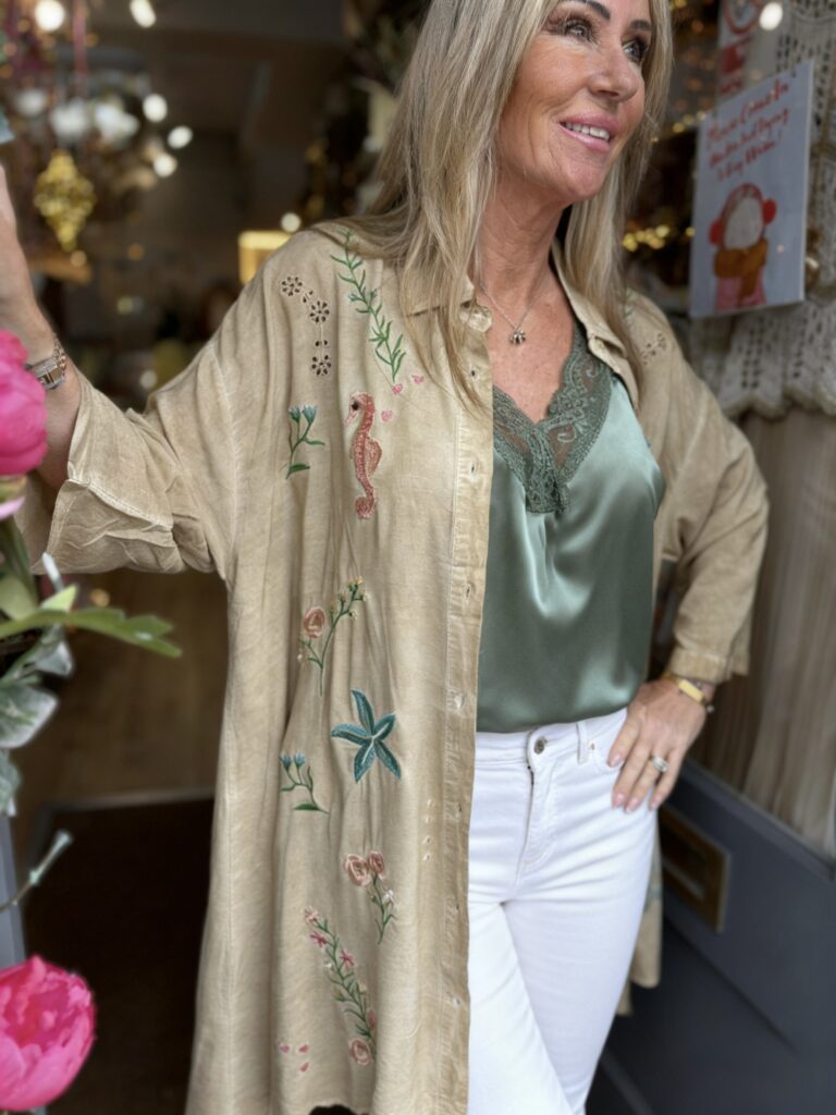 Marina Dress. Embroidered . Shirt style