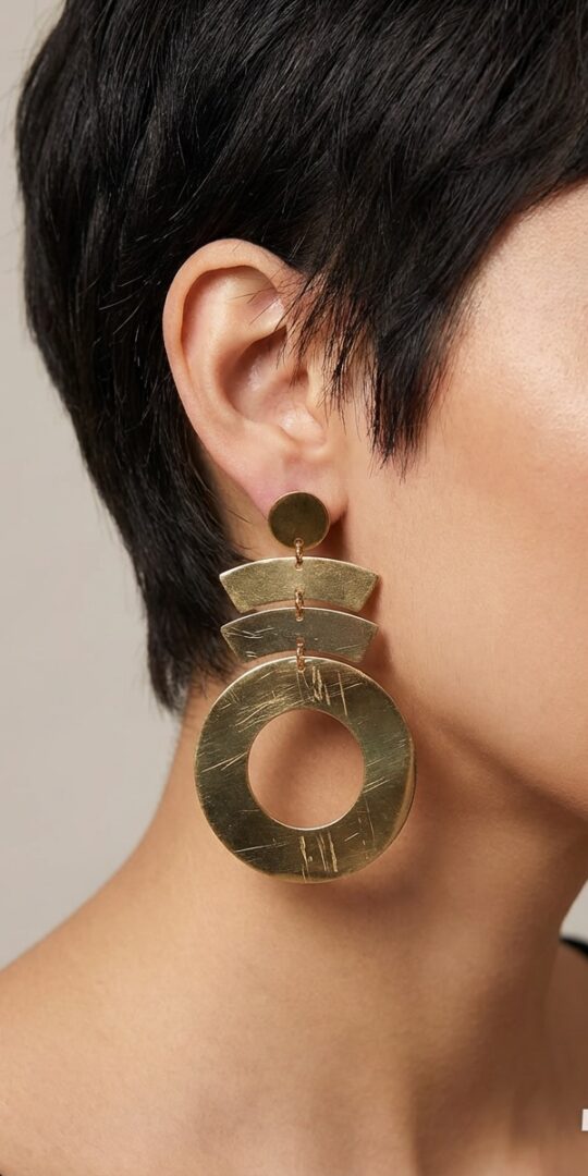 Debs earrings. Large gold loop and segments.