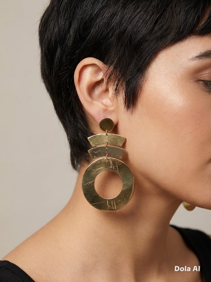 Debs earrings. Large gold loop and segments.