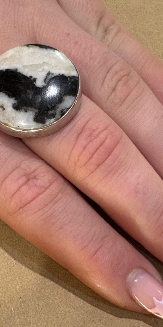 Black and White Jasper Sterling silver ring. Size P