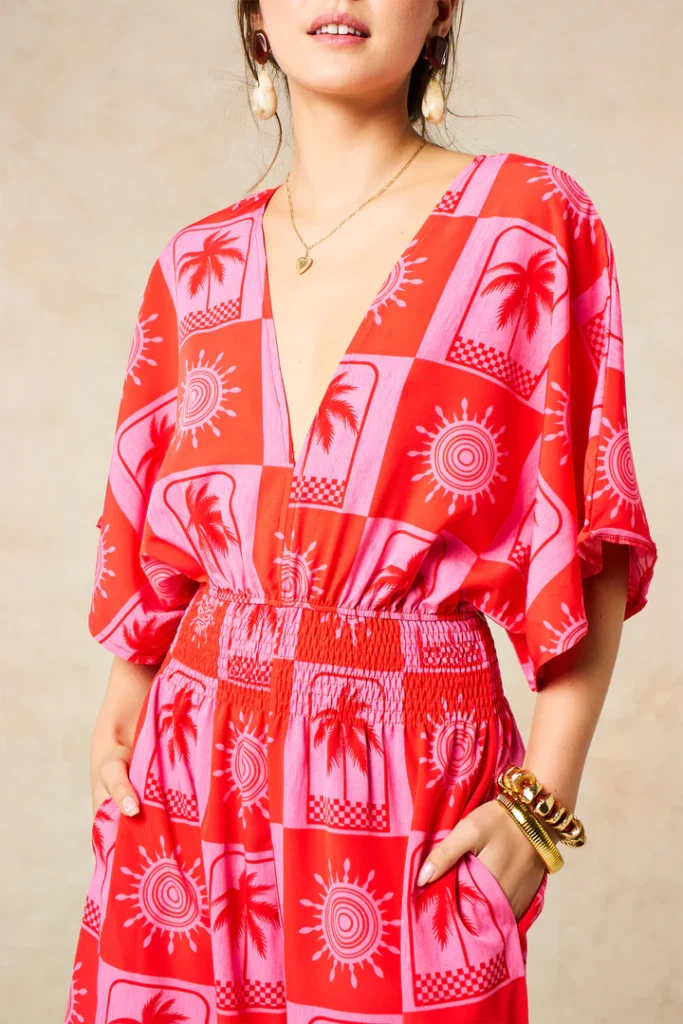 Palma Jumpsuit. Checkboard in pink and red.