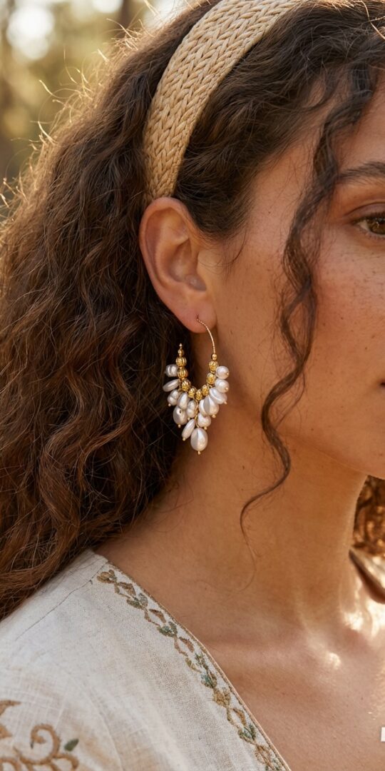 Pear hoop earring. Open hoop. Golden S/S