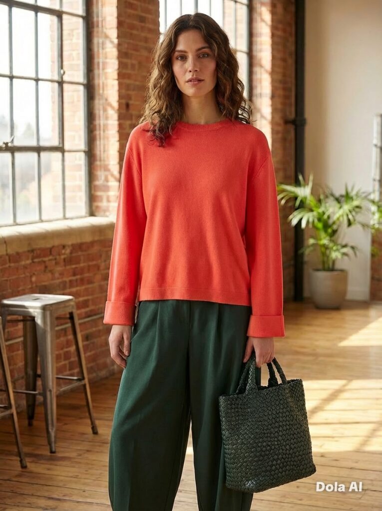 Belle crew neck jumper. Coral
