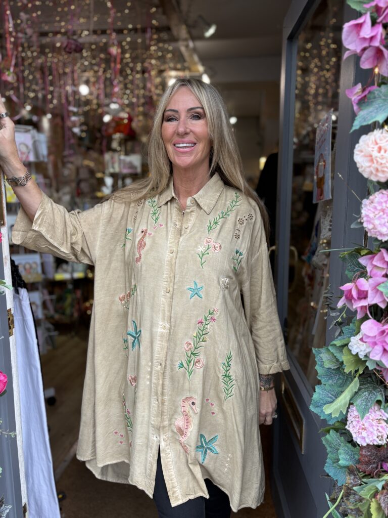 Marina Dress. Embroidered . Shirt style
