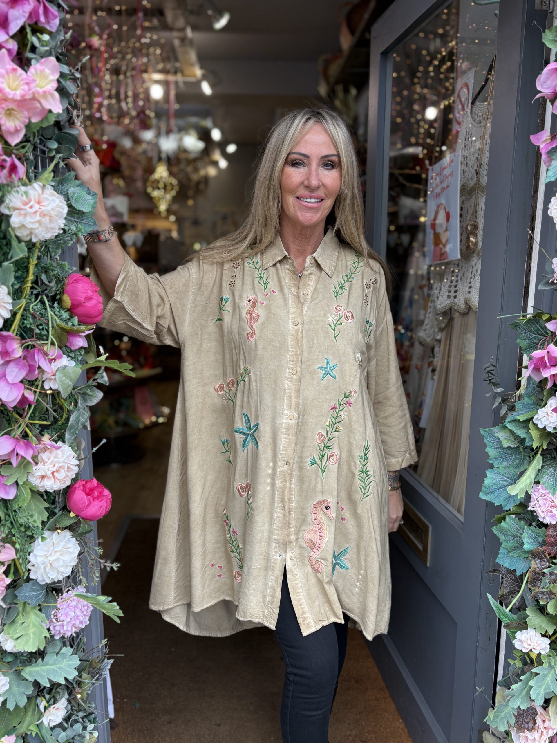 Marina Dress. Embroidered . Shirt style