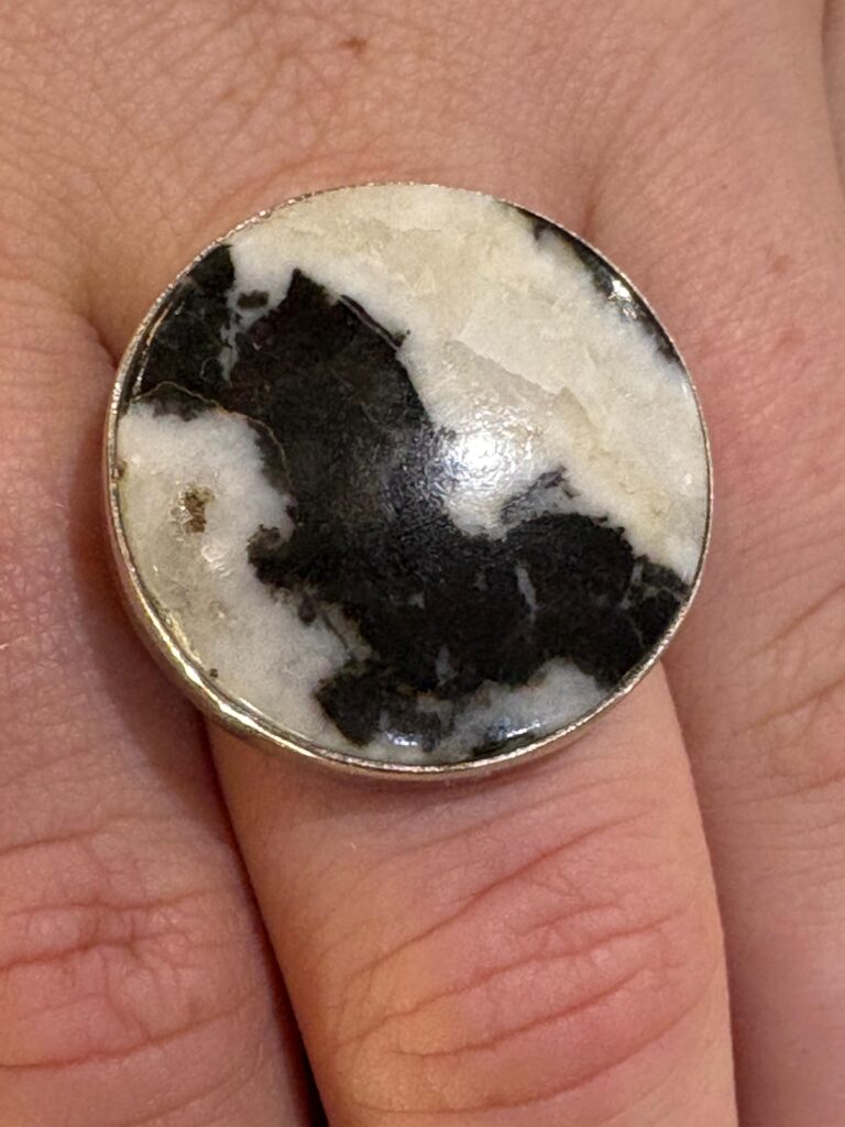 Black and White Jasper Sterling silver ring. Size P