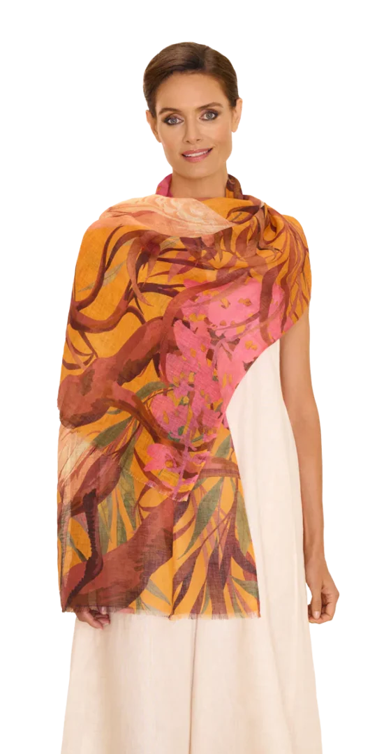 LINEN/COTTON SCARF - ORIENTAL CRANE
